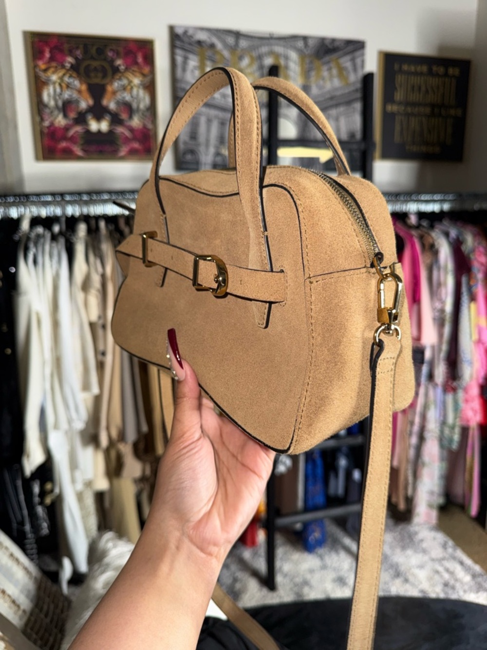 Madewell Mini Crossbody Bag Desert Suede Leather Belted Satchel - Picture 5 of 11